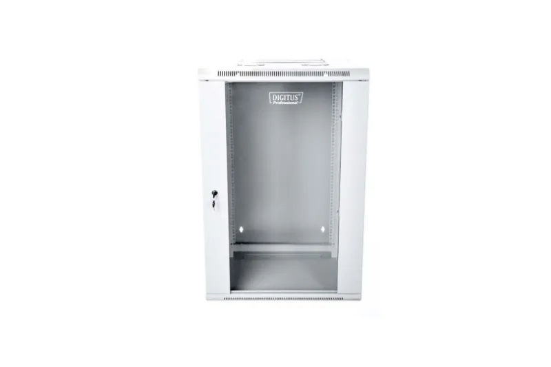 19" 15U wall-mounted network rack cabinet 600x600, glass door, grey